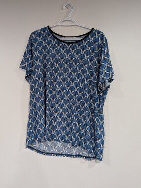 Casa Donna Geometric Print Tee Blue White Beige Size 2XL